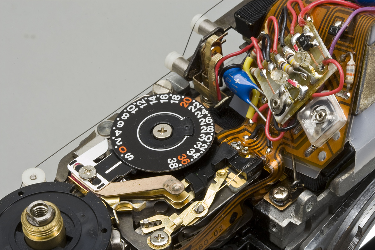 Close-up showing shutter switch and frame counter.